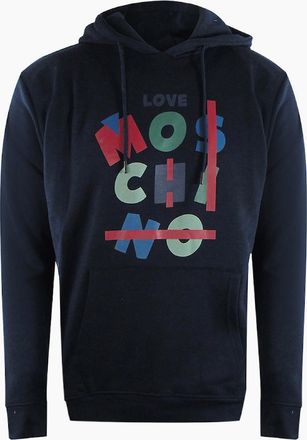 Love Moschino Mens Love Moschino Jumble Logo Navy Blue Hoodie - Size: 44