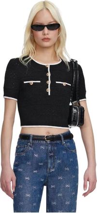Self Portrait Tailored Knit Top - Dames - Ronde hals truien - Zwart - L - Leer - Truien & Vesten