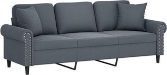 vidaXL Sofá de 3 plazas con cojines terciopelo gris oscuro 180 cm vidaXL