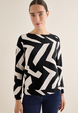 Cecil Sweatshirt CECIL, Damen, Gr. XS (36), light greige, Web, Obermaterial: 75% Viskose, 20% Polyester, 5% Elasthan, bedruckt, gemustert, normal h&uuml;ftbedeck