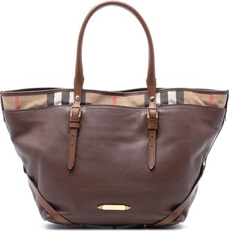 Burberry Pre-owned Womens Medium House Check Trimmed Leather Salisbury Tote - Dark Brown - One Size