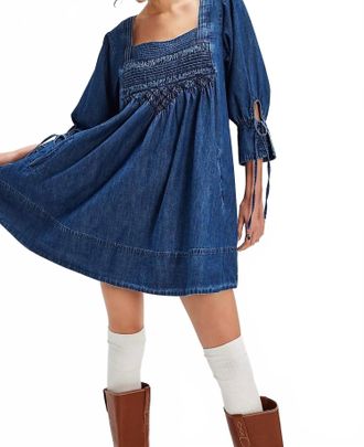 Free People Sonora Denim Mini Dress In Midnight Rinse
