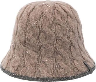 Brunello Cucinelli Brunello Cucinelli, Hats, female, Beige, Size: S Sequin Embellished Beige Knit Hat