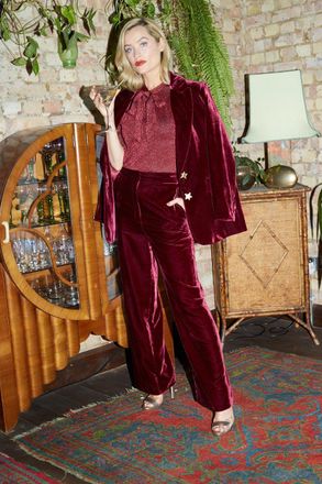 Chinti and Parker Claret Laura Whitmore Velvet Trousers