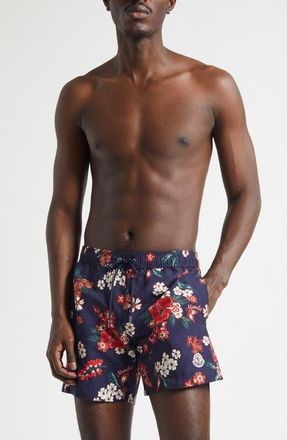 Moncler Floral Swim Trunks in Navy/Red Floral at Nordstrom, Size Xx-Large