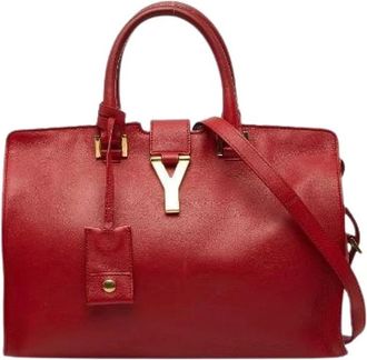 Saint Laurent Pre-owned Handbags, female, Red, Size: ONE SIZE Pre-owned Y Line Petit Cabas Leather 2way Bag