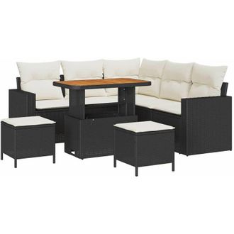 vidaXL Conjunto De Sof&aacute; De Jard&iacute;n 8 Pcs Negro Y Crema 90 X 55 X 71 Cm Vidaxl