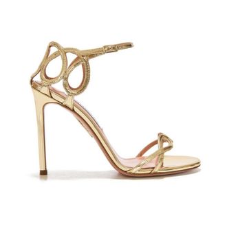 Aquazzura Sandali con tacco e cinturino alla caviglia in metallizzato traforato - - Shoes - Donna - Giallo - 39 EU