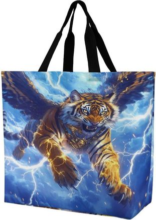 Generic Thunder Tiger with Wings Tote Bag Reusable Grocery Shopping Bags Large Travel One Shoulder Handbag for Picnic Work