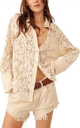 Free People In Your Dreams Lace Button Down Top In Tea
