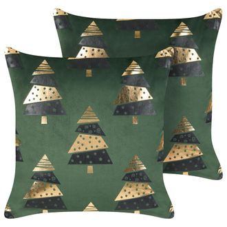 Beliani Beliani - Conjunto De 2 Cojines De Terciopelo &Aacute;rboles De Navidad De Estampado 45 X 45 Cm Con Relleno Fundas Extra&iacute;bles Verde Goldspruce