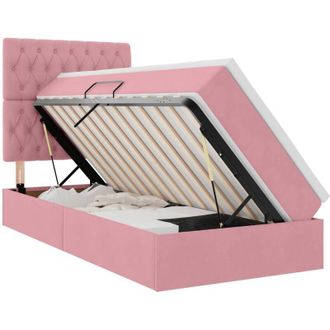 vidaXL Bed with Mattress with LED with Storage Pink 90 x 190 cm Velvet vidaXL