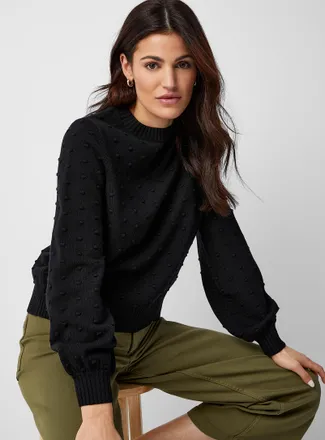 Contemporaine Womens Puff-sleeve pompom sweater