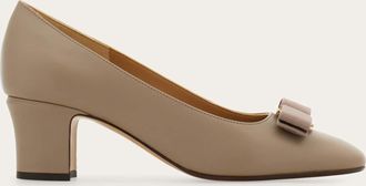 Ferragamo Women Vara bow block heel pump Grey Size 10.5