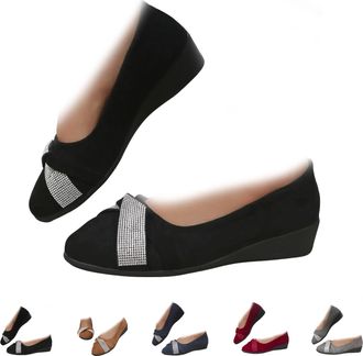 Generic Womens Lightweight Fashion Rhinestone Wedge Shoes Low Heel Slip On Shoes, Pointed Toe Dress Shoes for Women, Sparkly Comfortable Ballet Flats for Work
