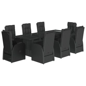 Berkfield Home 9 Piece Garden Dining Set with Cushions Black Poly Rattan
