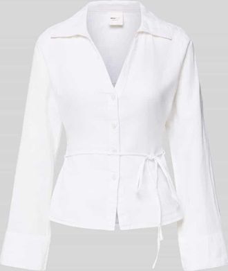 Gina Tricot Leinenbluse mit Bindeg&uuml;rtel und V-Ausschnitt in Weiss, Gr&ouml;&szlig;e XS