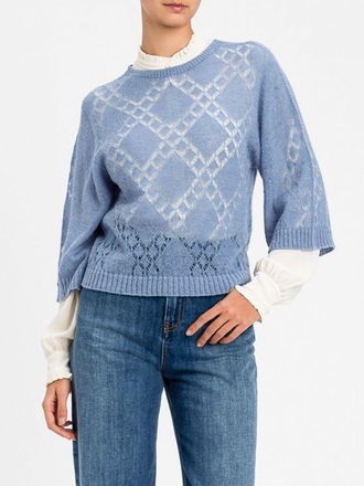 Twinset Maglia traforata a girocollo in misto lana e alpaca con spalle scese
