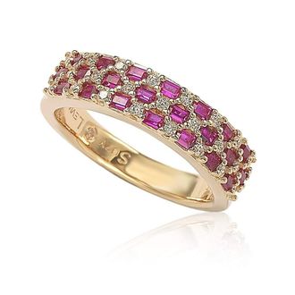 Suzy Levian Rose Sterling Silver Ruby and White Cubic Zirconia Ring