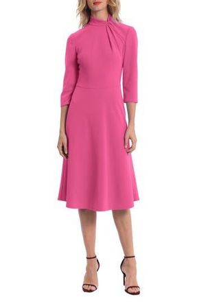 Donna Morgan Twist Collar Fit & Flare Dress in Energy Pink at Nordstrom Rack, Size 12