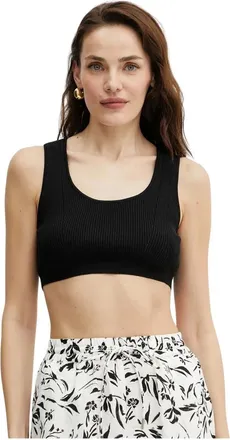 A|X Armani Exchange Tops, Dames, Zwart, L, Polyester, Ribbed Cropped Top