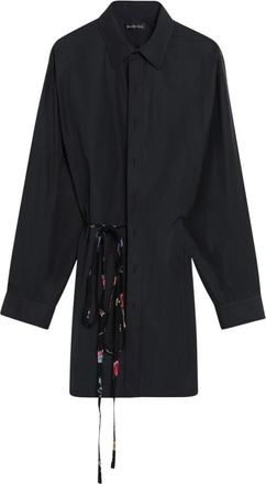 Balenciaga Korte Jurk Met Bloemen Tailleceintuur - Dames - Shirt Kleedjes - Zwart - 2XS - Katoen - Kleedjes