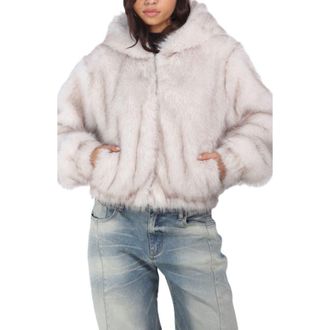 Stoosh Frosted Faux Fur Hoodie in Off White/Brown at Nordstrom Rack, Size X-Large