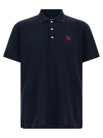 Fendi Dark Blue Logo Shirt Collar Polo