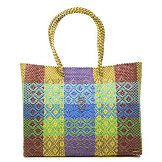 Lola's Bag Womens Travel Woven Patterned Tote Bag With Clutch In Yellow Multi