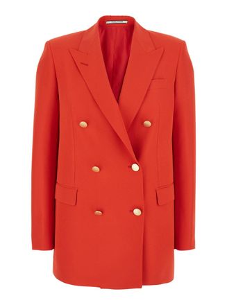 Tagliatore Red Double-breasted Jacket With Classic Lapels In Tech Fabric Woman