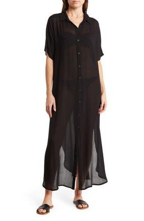 Boho Me Long Shirt Cover-Up Dress in Black at Nordstrom Rack, Size Medium