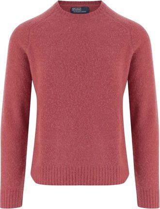 Polo Ralph Lauren Trui van wol en kasjmier met elleboogstukken - Heren - Ronde hals truien - Rood - XL - Wol - Truien & Vesten