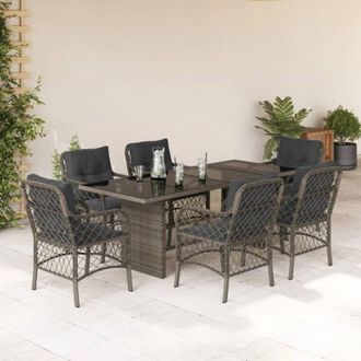 vidaXL Set Comedor Jard&iacute;n 7 Pzas Y Cojines Rat&aacute;n Sint&eacute;tico Gris Vidaxl