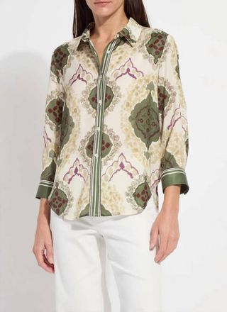 Lyss&eacute; Ishani Roll Tab Printed Shirt In Placed Artful Scarf