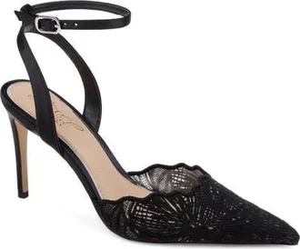 Badgley Mischka Zaima Ankle Strap Pump in Black Satin at Nordstrom, Size 9.5