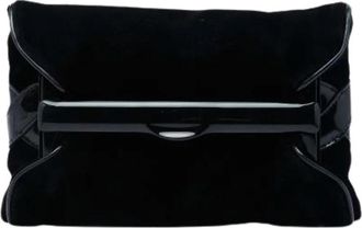 Bottega Veneta Pre-owned Fluweel en Patent Lederen Top-Frame Clutch - Dames - Vintage Clutch - Zwart - ONE Size - Leer - Vintage