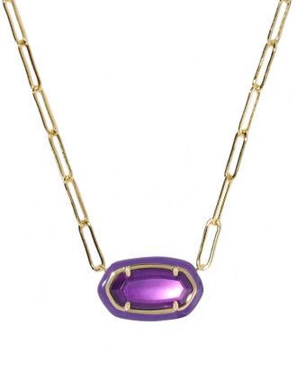 Kendra Scott Womens Elisa Enamel Frame Paperclip Necklace In Purple Mother Of Pearl