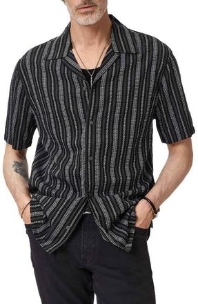 John Varvatos Dan Patterned Stripe Camp Shirt in Black at Nordstrom, Size Xx-Large