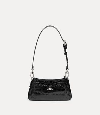 Vivienne Westwood Tasha Shoulder Phone Bag Emboss Croc Leather Black