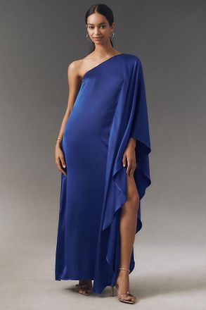 BHLDN Tiana One-Shoulder Satin Kaftan Maxi Dress