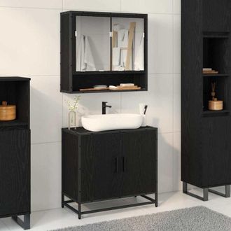 vidaXL vidaXL Armadio per Lavabo da Bagno Rovere Nero 65 x 33 x 60 cm