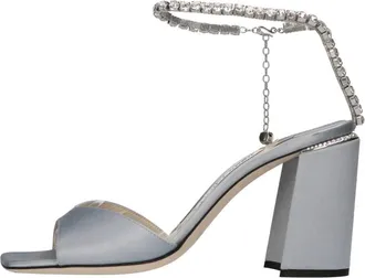 Jimmy Choo London Saeda Sandal Blockhak 85 - Dames - Sandalen met hakken - Blauw - 38 EU - Satijn - Schoenen