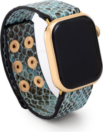 Saachi Snakeskin Faux Leather Apple Watch Watchband in Light Blue at Nordstrom Rack