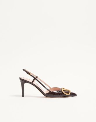 Valentino Garavani D&eacute;collet&eacute; Slingback VLogo Signature In Vitello Stampato 80Mm Donna OAK BROWN 35.5