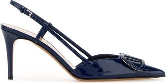 Valentino Garavani Navy Blue Leather V Logo Signature Pumps