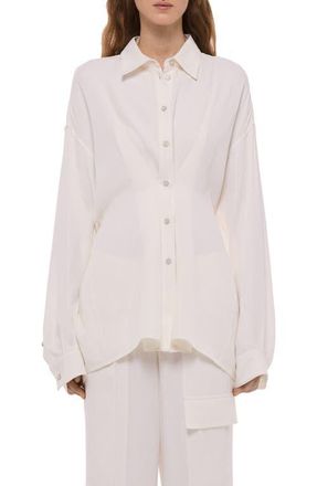 Helmut Lang Cinched Long Sleeve Shirt in Ivory at Nordstrom, Size Xx-Small