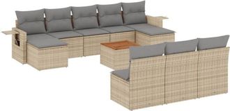 vidaXL Set De Sof&aacute;s De Jard&iacute;n 11pzas Con Cojines Rat&aacute;n Sint&eacute;tico Beige Vidaxl