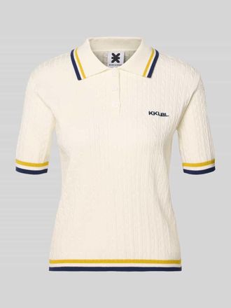 Karo Kauer Regular Fit Poloshirt mit Zopfmuster und Logo-Stitching in Offwhite, Gr&ouml;&szlig;e XL