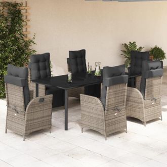 vidaXL Set Comedor Jard&iacute;n 7 Pzas Y Cojines Rat&aacute;n Sint&eacute;tico Gris Vidaxl