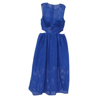 Self Portrait Cutout Broderie Anglaise Midi Dress in Blue Cotton
